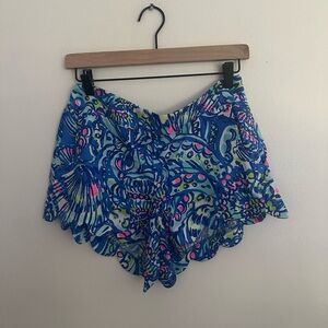Lilly Pulitzer Scalloped Dahlia Short Cerviche Pattern Brillant Blue Size Medium